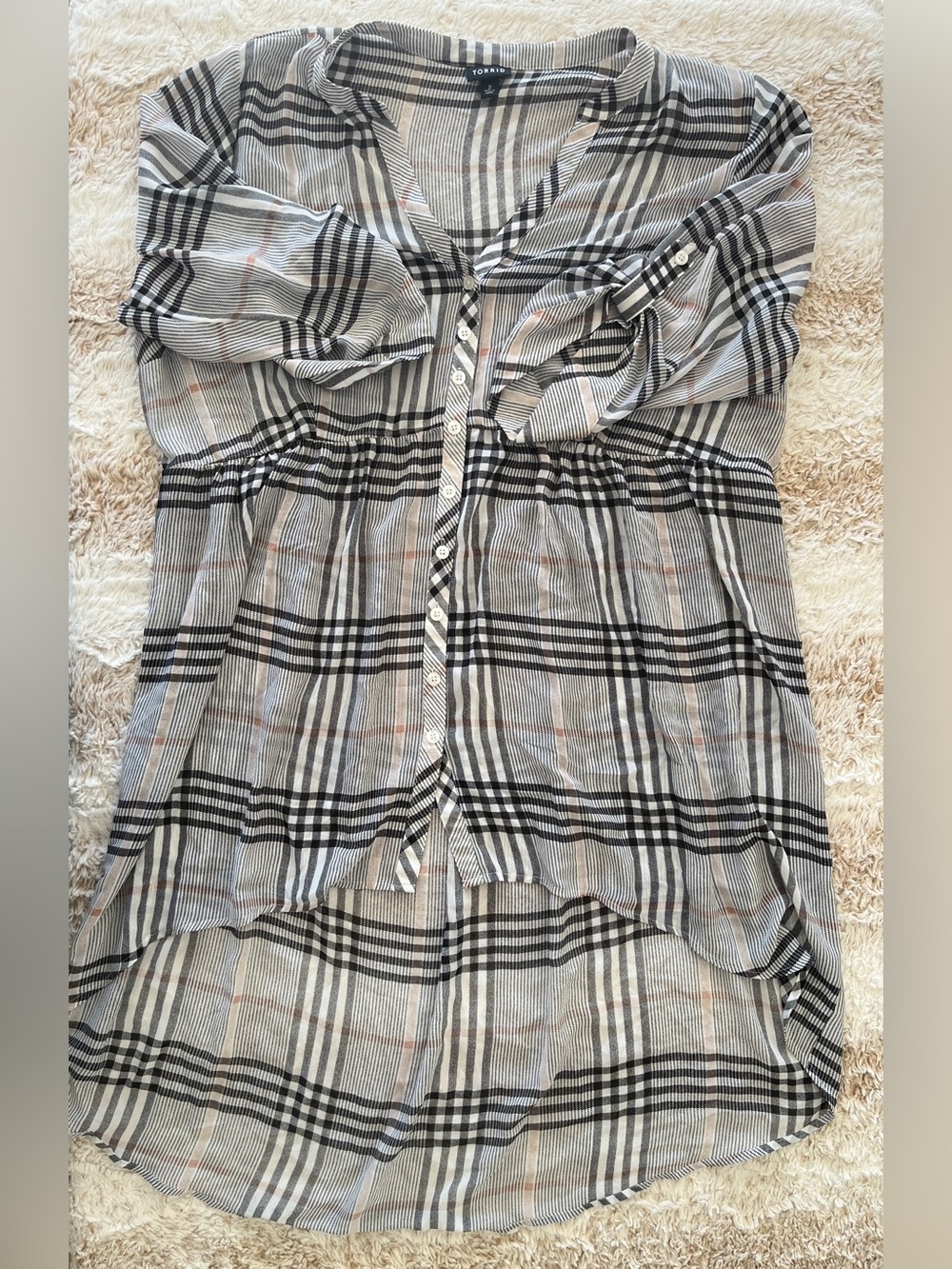 torrid Black and White Plaid Button-Down Tunic Blouse